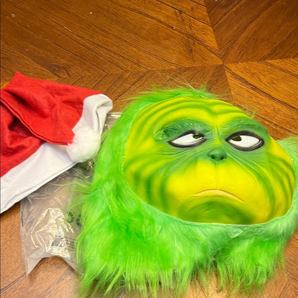 New Green Grinch face mask with Santa Hat